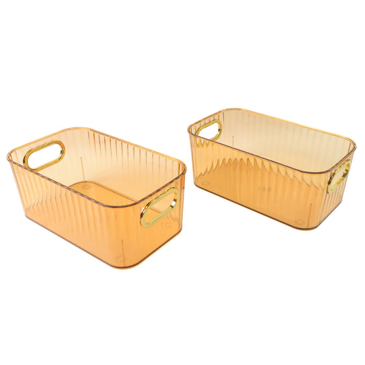 Premium Ribbed Transparent Storage Basket With Gold Handle Multipurpose Kitchen Amp Home Organizer Box (25x14cm 2 Pc)