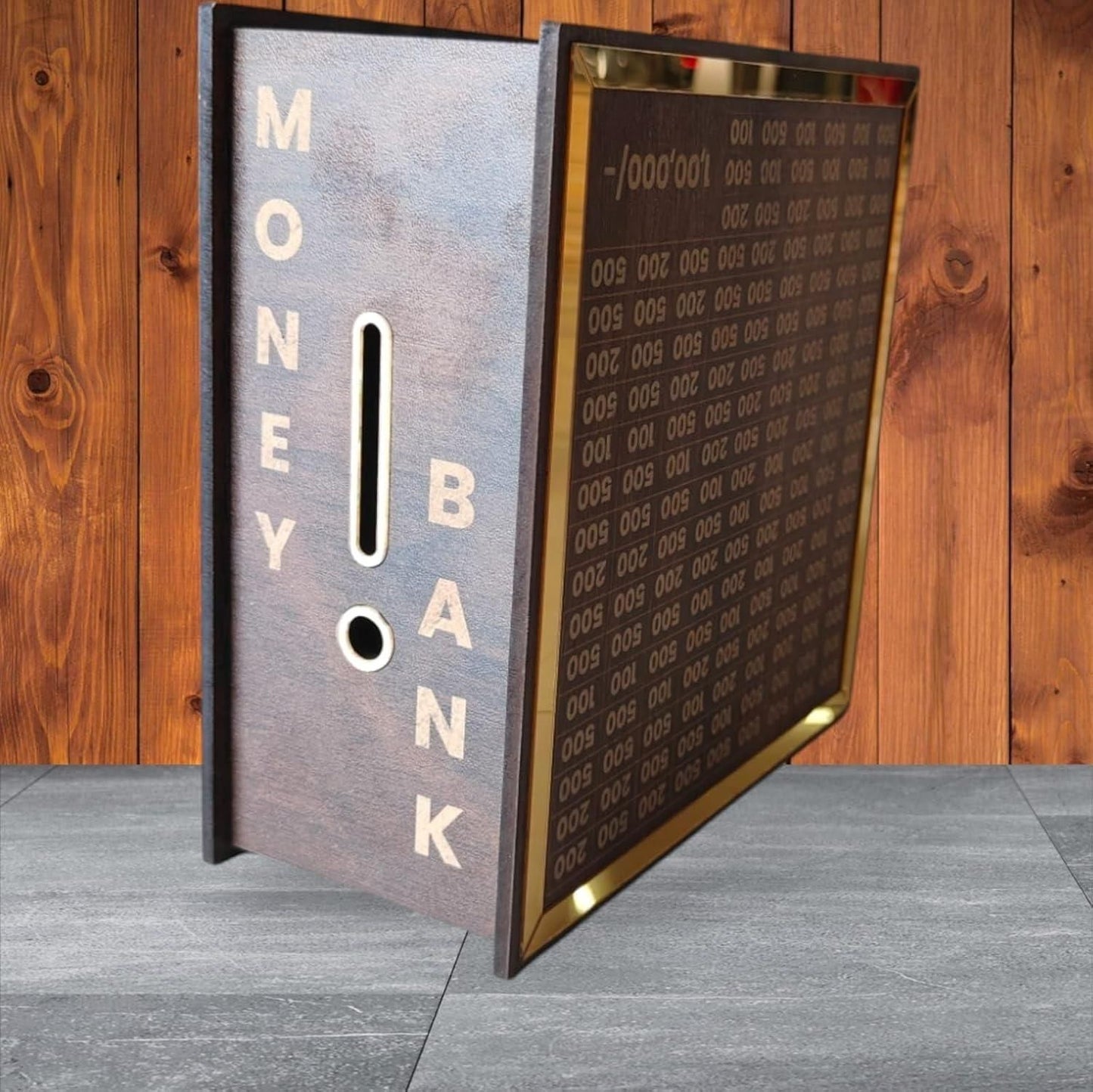 Wooden saving box.