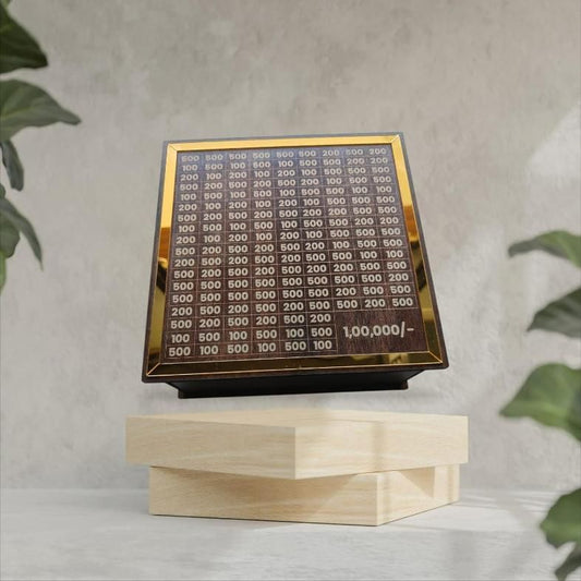 Wooden saving box.